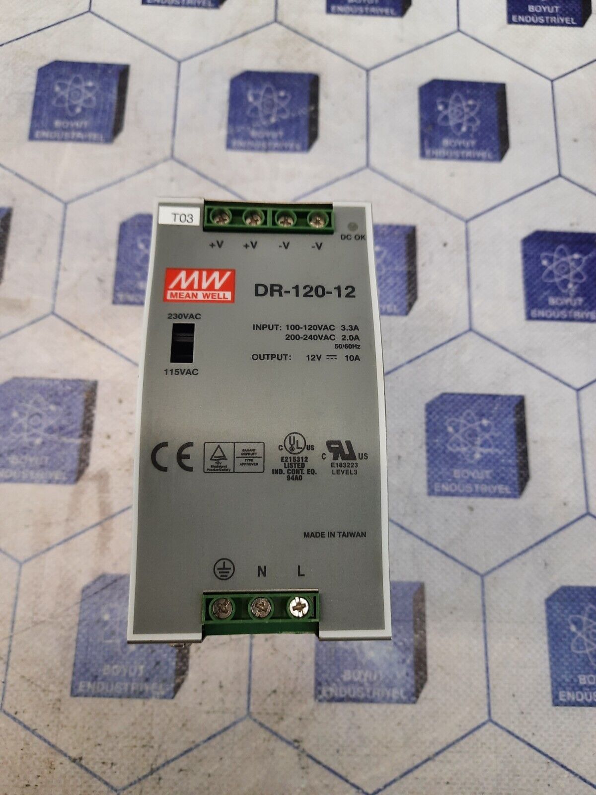 MEAN WELL DR 120 12 Power Supply,AC DC,12V,10A,88 132/176 264V In MEAN WELL DR 120 12 Power Supply,AC DC,12V,10A,88 132/176 264V In